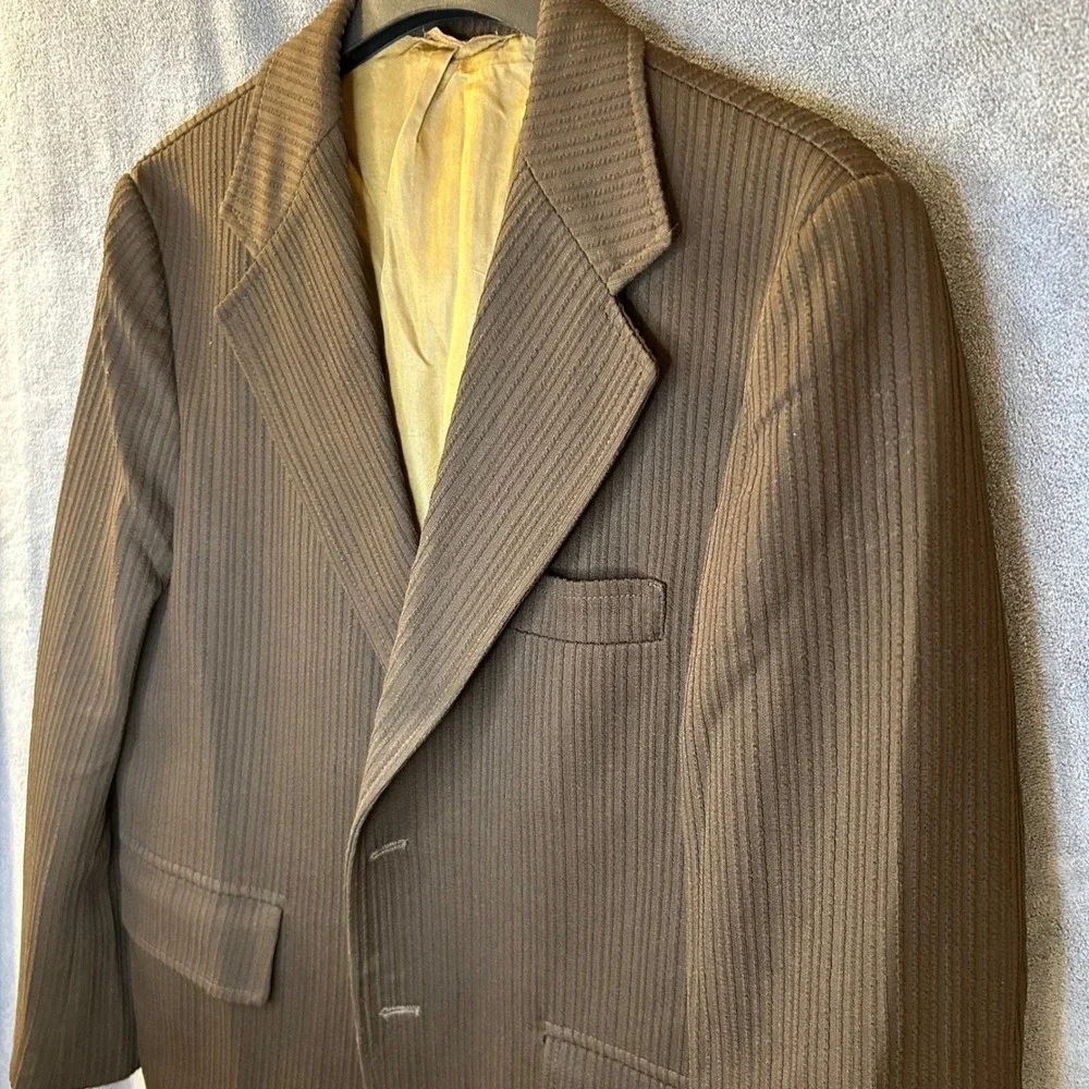 Vintage 70s Derby San Francisco Mens 42 Brown Ribbed Blazer Jacket Two Button